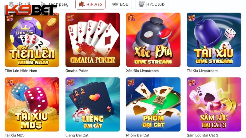 Sảnh game bài Rik.Vip mang đến kho game đồ sộ
