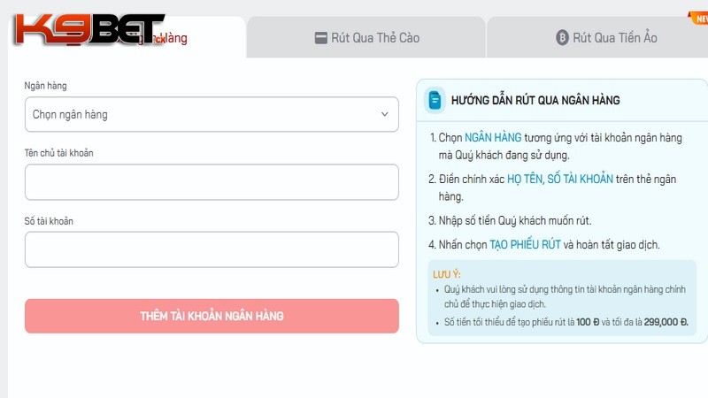 Rút tiền nhà cái qua ngân hàng dễ dàng