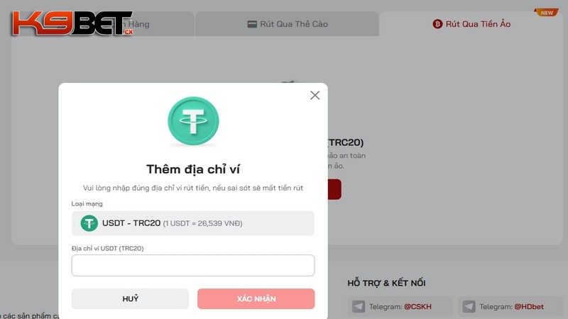 Rút tiền K9BET linh hoạt, dễ dàng bằng tiền ảo